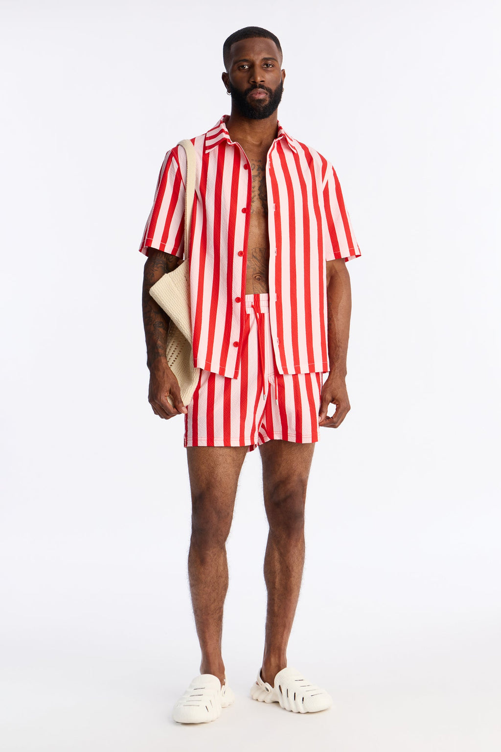 Striped Party Seersucker Swim Trunk 6″ - Red