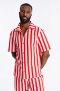 Striped Party Seersucker Button Up Shirt - Red