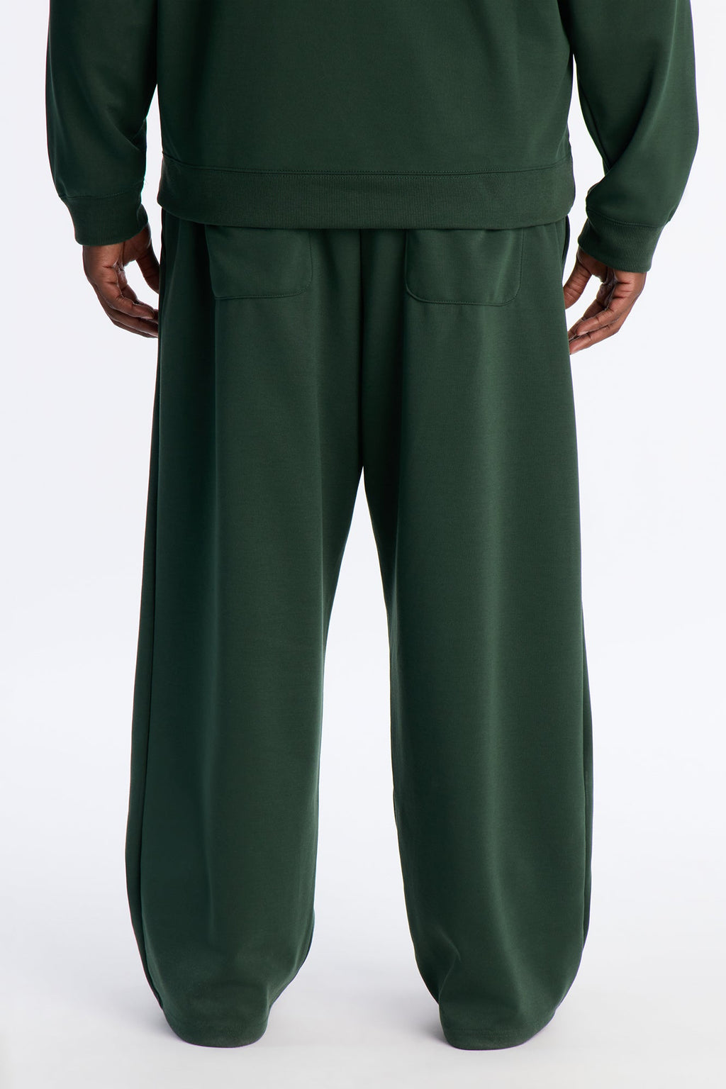 Structured Fleece Wide Leg Sweatpants - Green