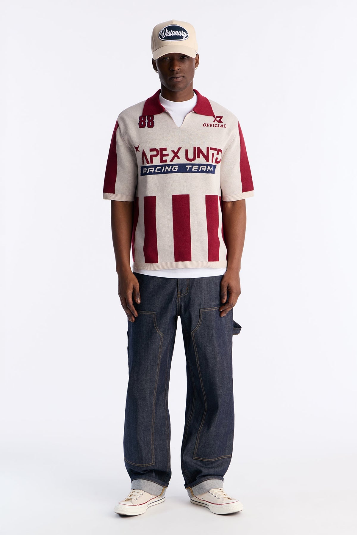 Apex United Johnny Collar Knit Top - Burgundy/combo