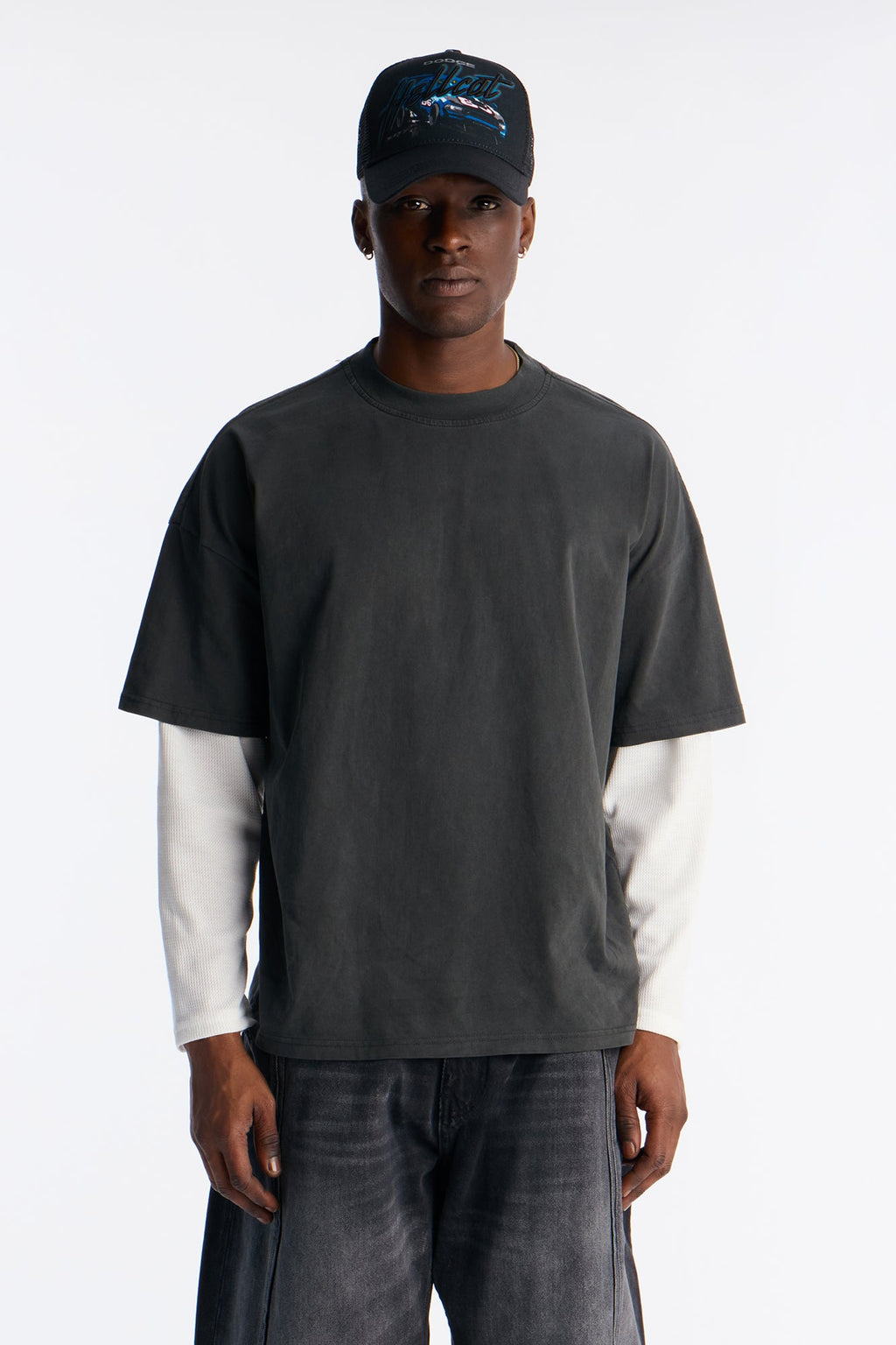 Washed Double Layer Tee - Black Wash