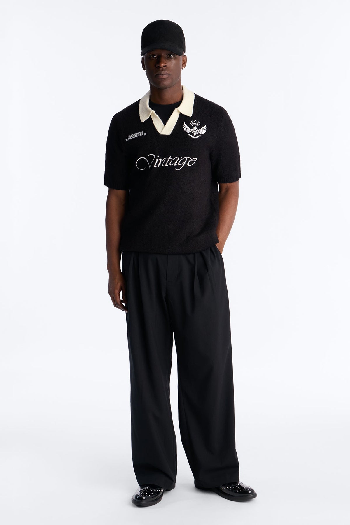 Cambridge Sweater Johnny Collar Polo - Black