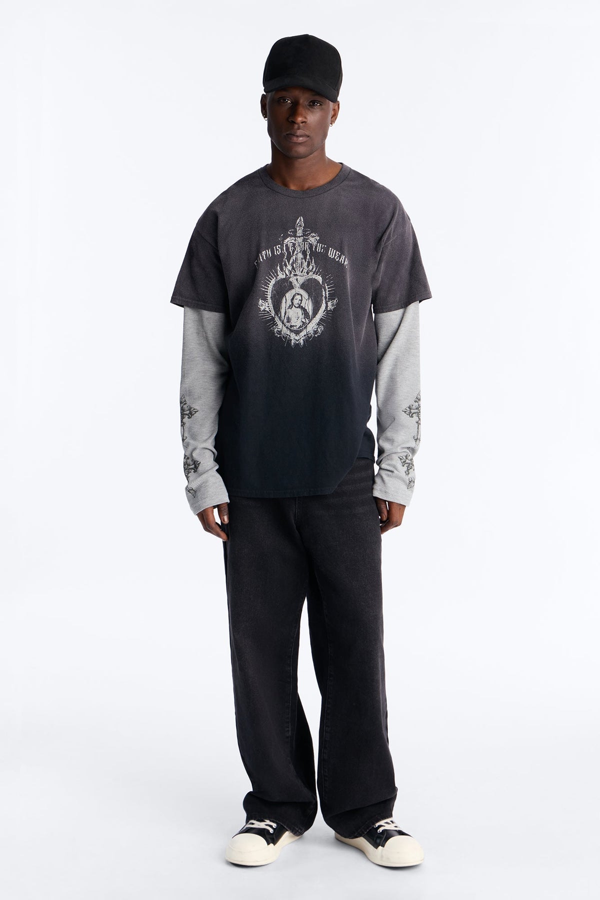 Cross My Heart 2fer Long Sleeve Tee - Black