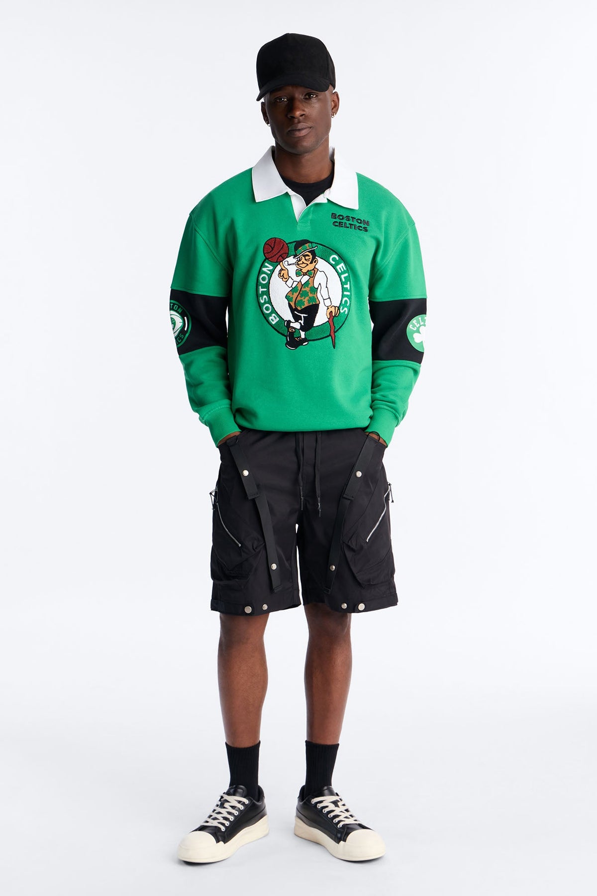 Celtics Long Sleeve Fleece Polo - Kelly Green
