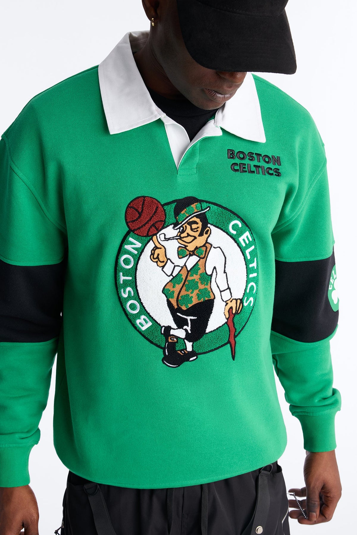Celtics Long Sleeve Fleece Polo - Kelly Green