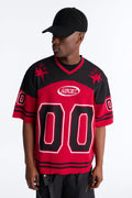 Short Sleeve Graphic Jersey Sweater - Red/Black