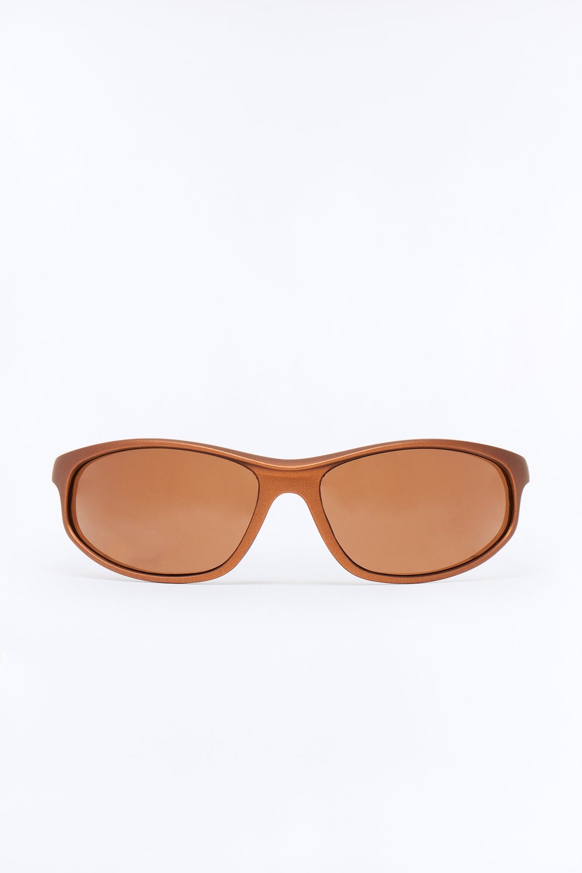 Rubberized Slim Sport Wrap Sunglasses - Brown