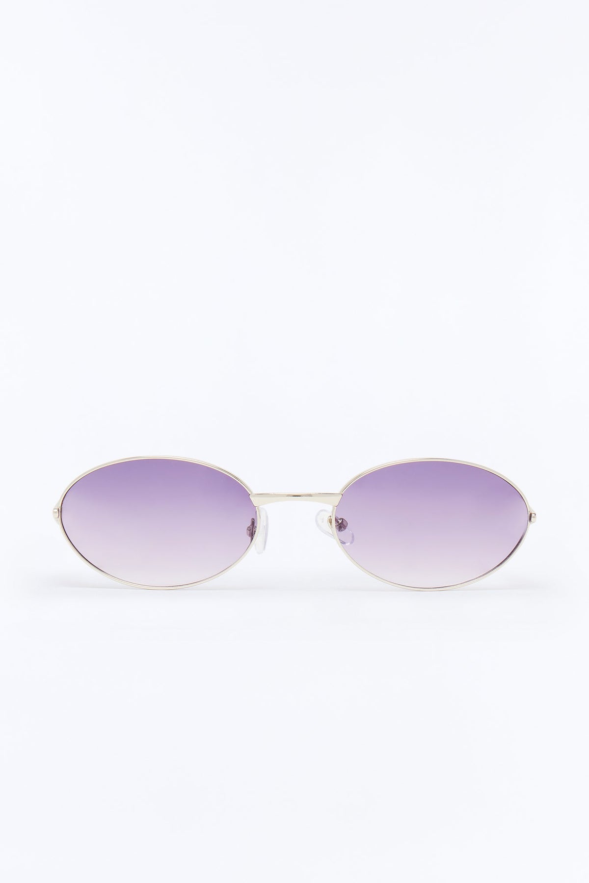 Vintage Oval Polished Metal Sunglasses - Silver