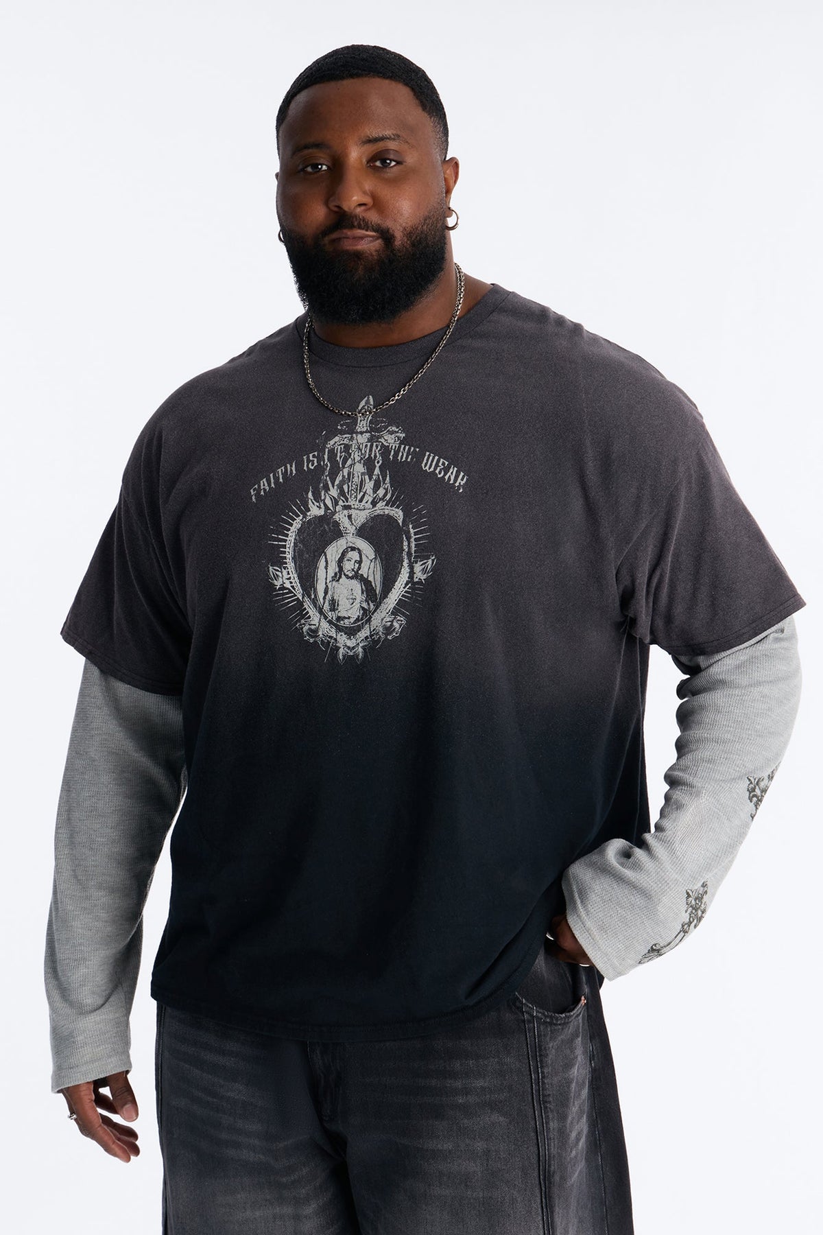 Cross My Heart 2fer Long Sleeve Tee - Black