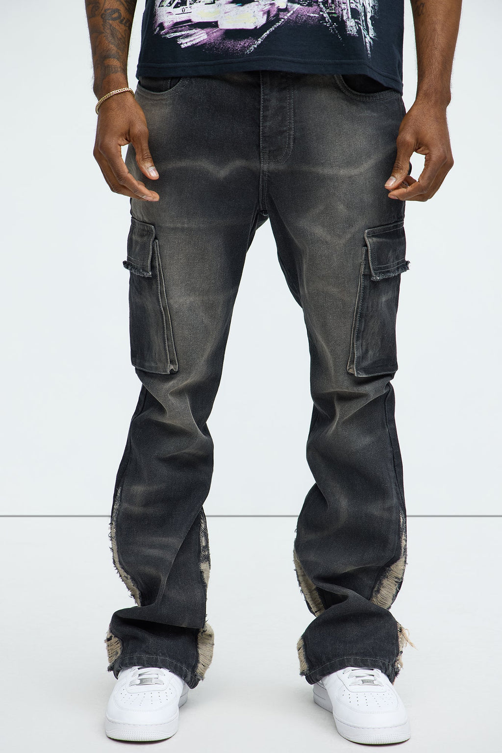 Kaine Stacked Slim Flare Jeans - Black Wash