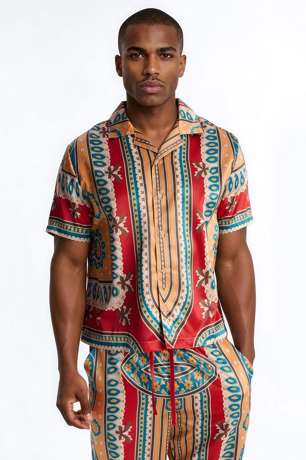 Monaco Cuban Collar Button Up Shirt - Burgundy