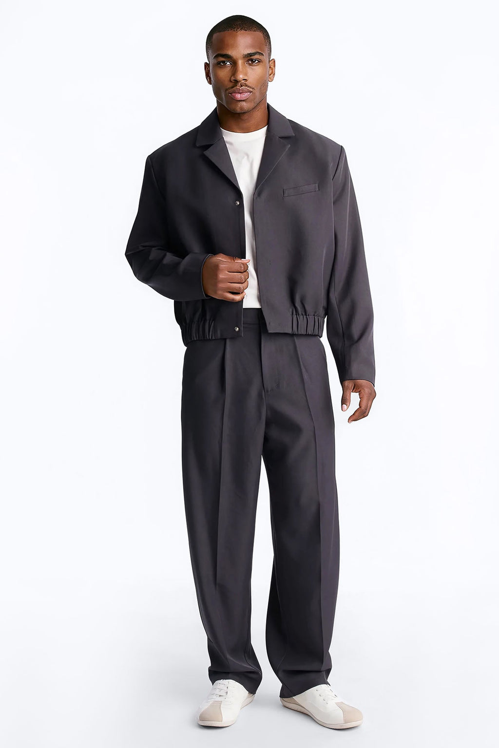 Baggy Inverted Details Indent Pleated Trouser - Grey