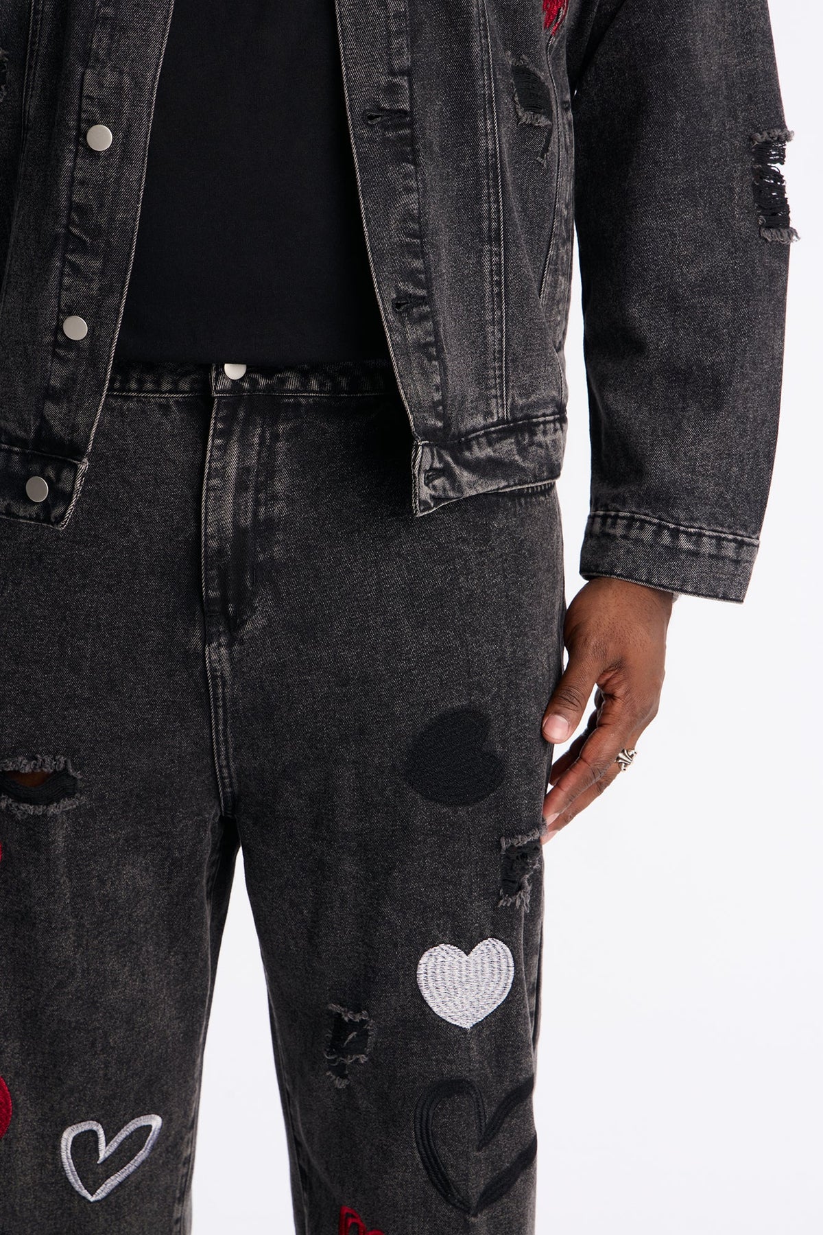 Baggy Hearts In The Air Jean - Black Wash