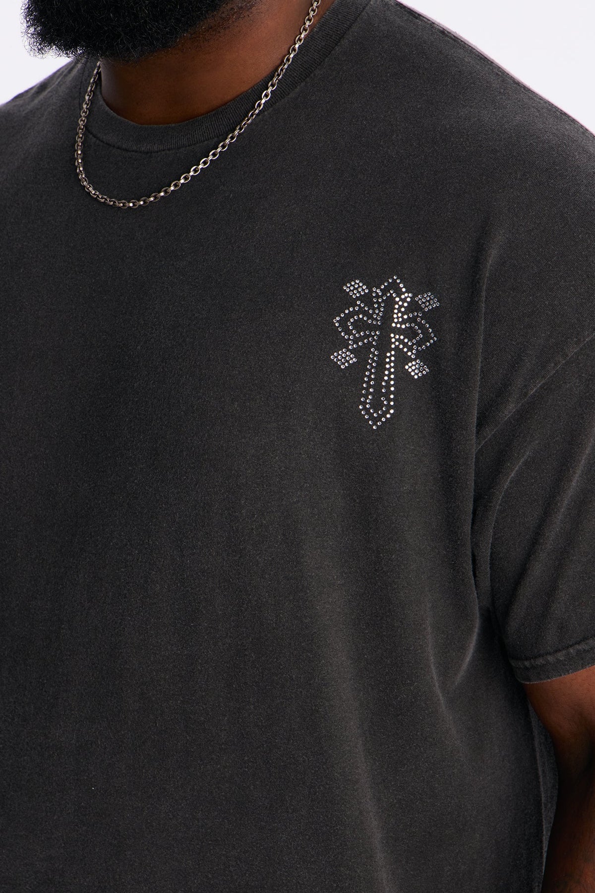 Cross My Heart Rhinestones Oversized Short Sleeve Tee - Black
