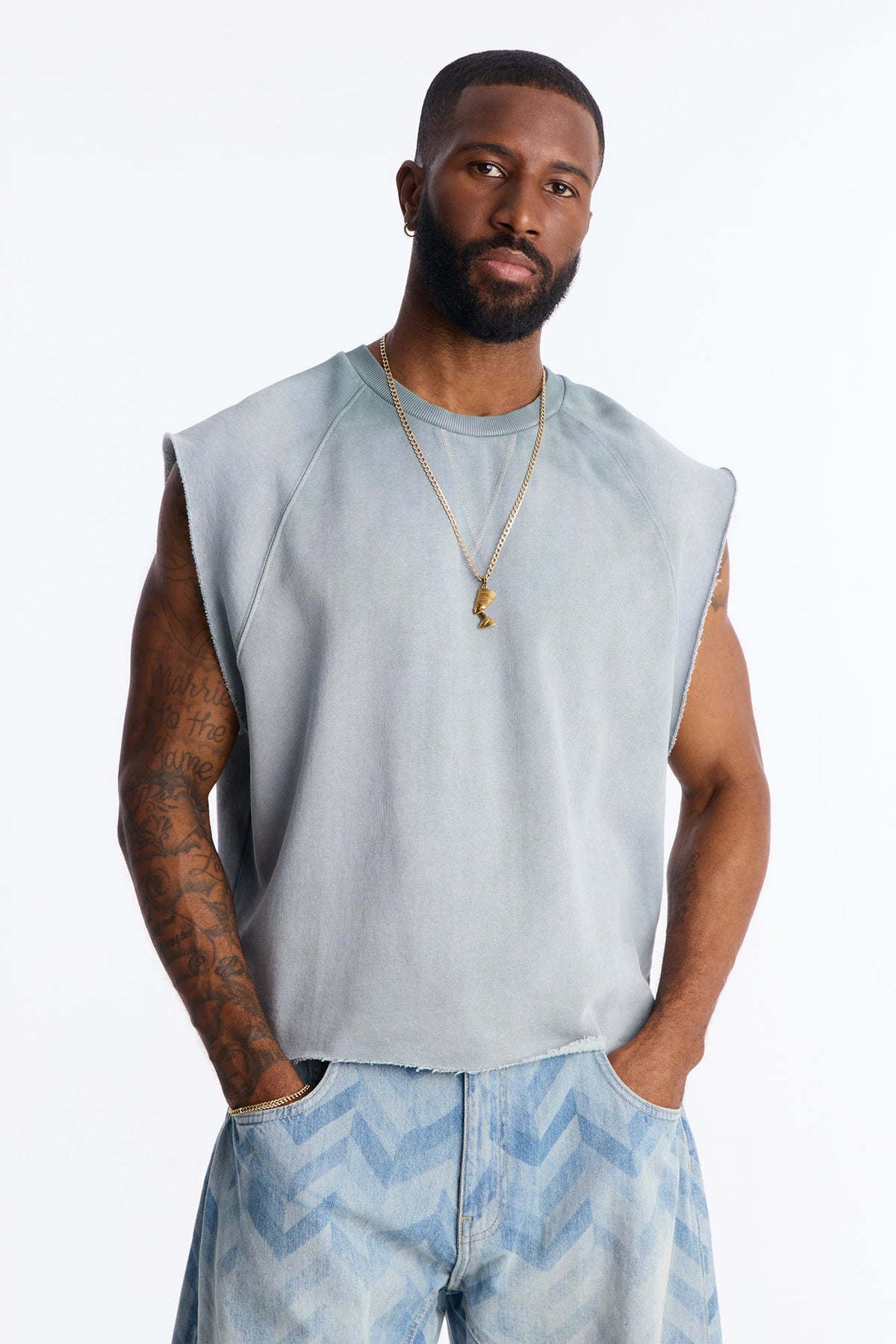 Boiler Washed Boxy Muscle Tee - Slate Blue