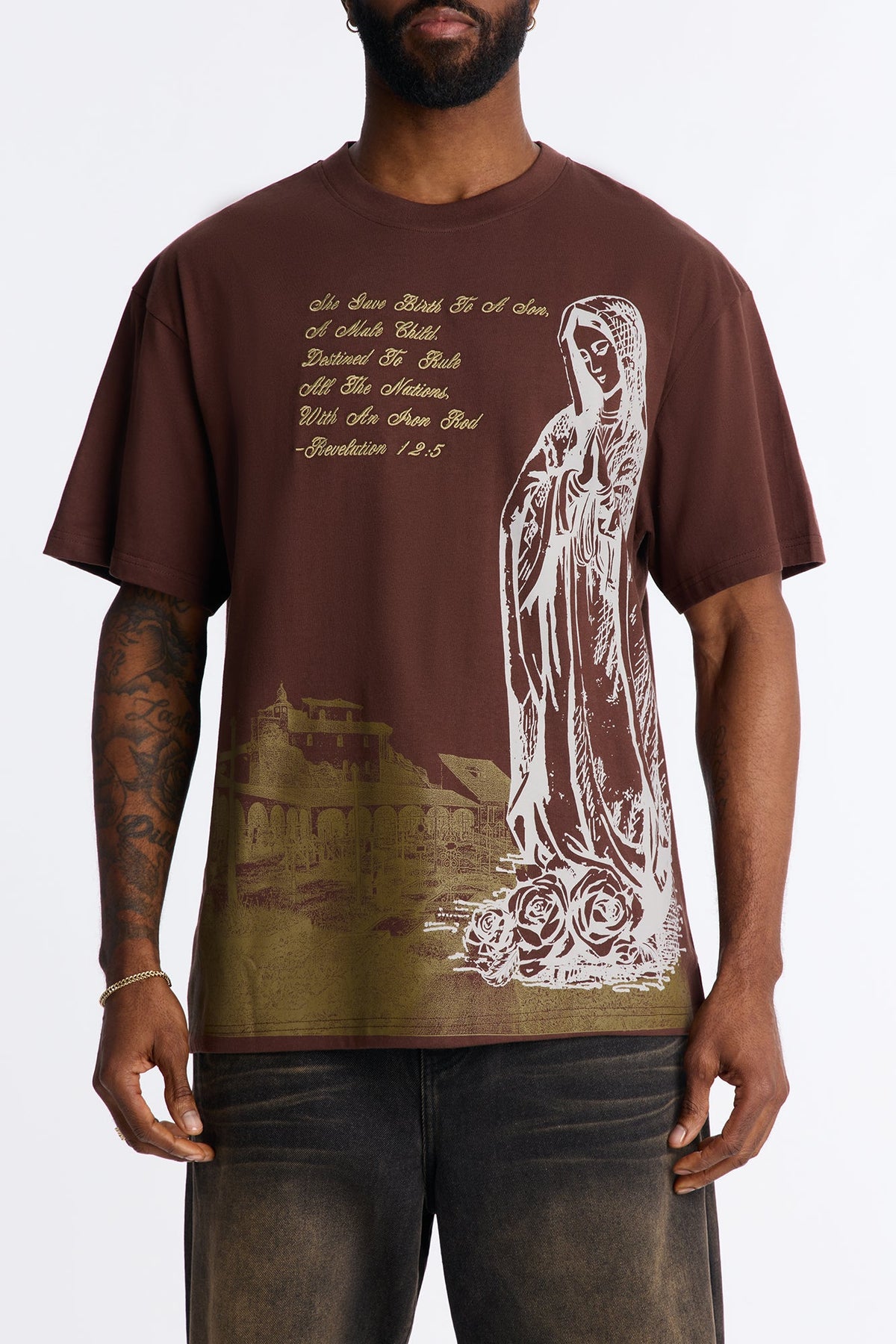 Always Believe Embroidered Short Sleeve Fleece Tee - Brown