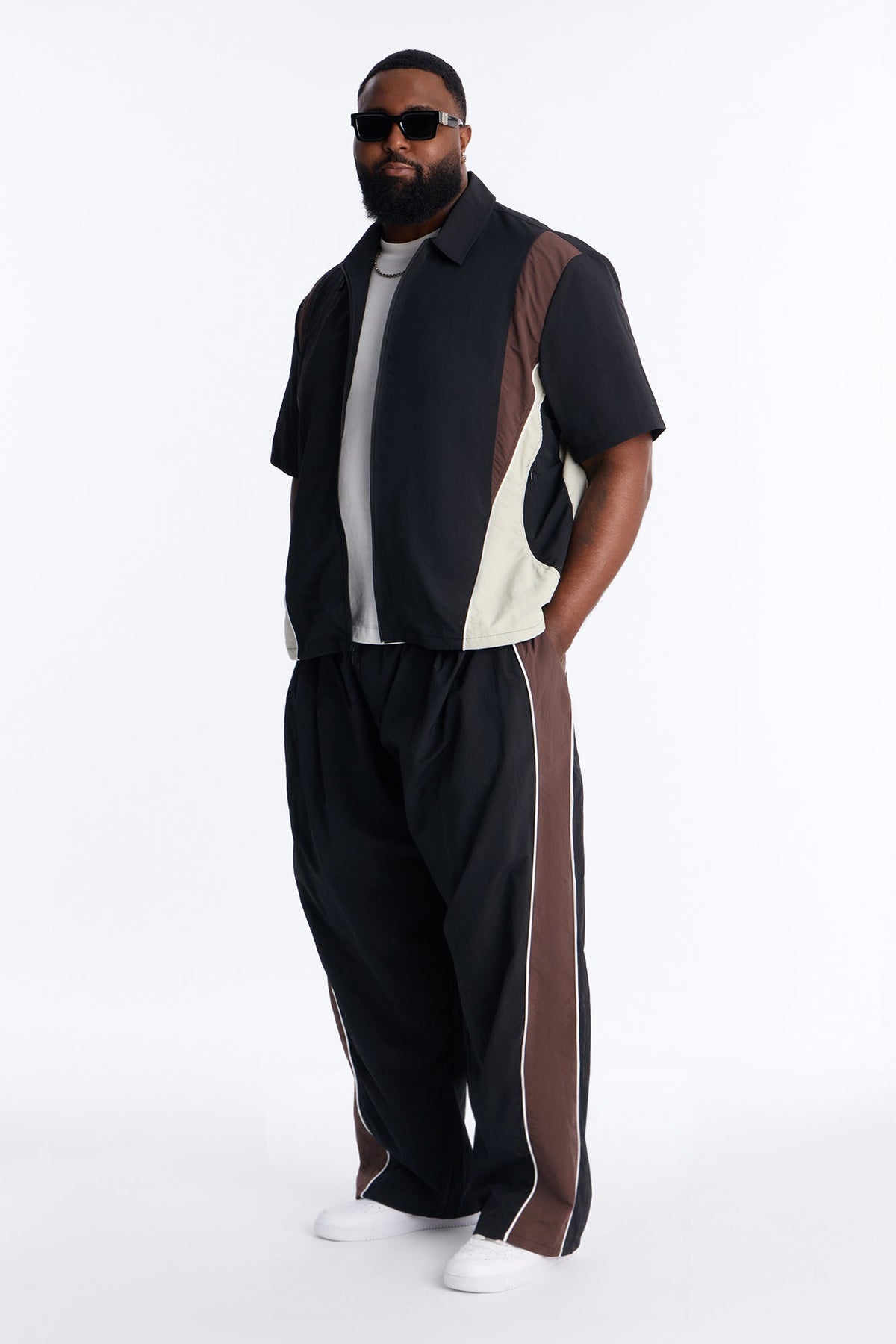Relaxed Osaka Block Zip Up Shirt - Black/Brown