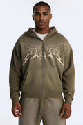 Tribal Rhinestone Zip Hoodie - Olive