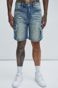 Rush Home Denim Cargo Shorts - Light Blue Wash