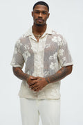 Carver Open Knit Crochet Cuban Shirt - Cream