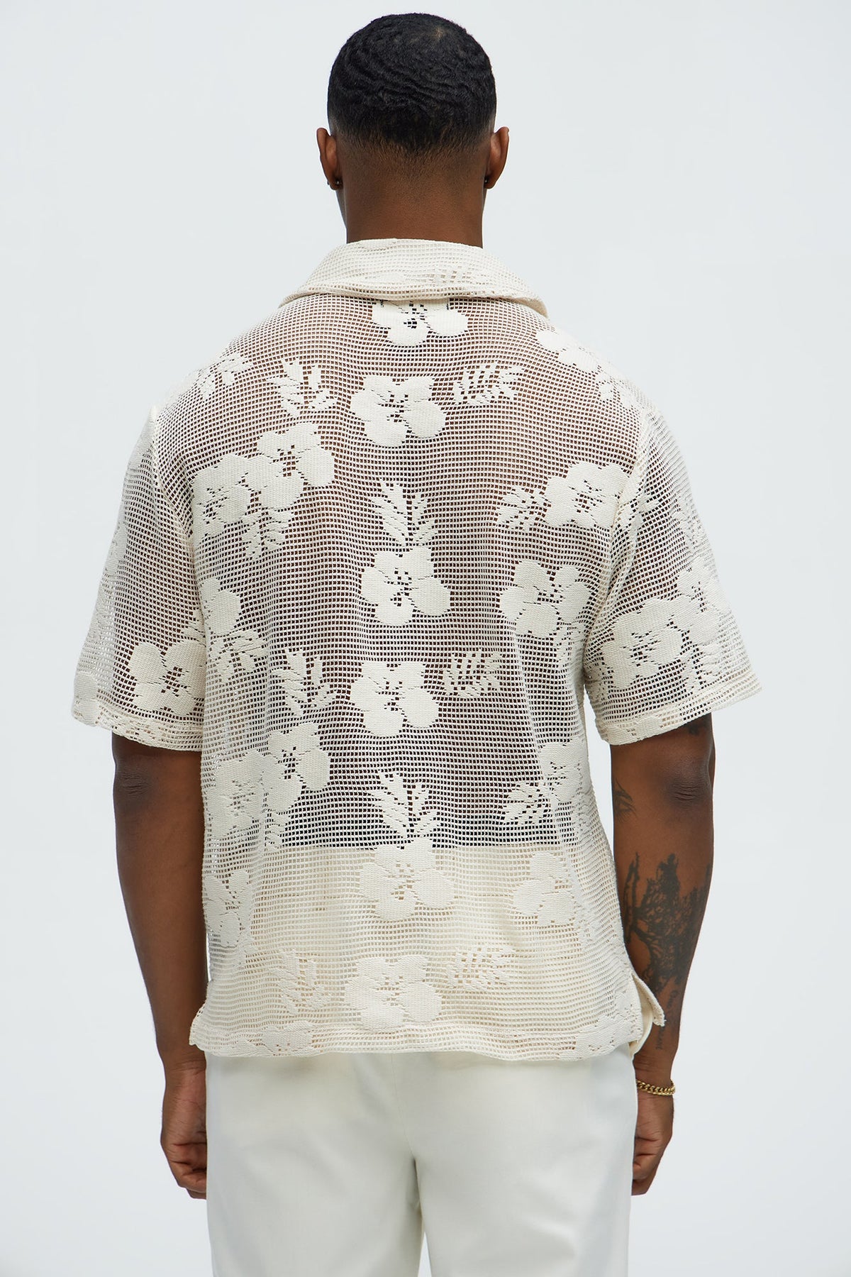 Carver Open Knit Crochet Cuban Shirt - Cream