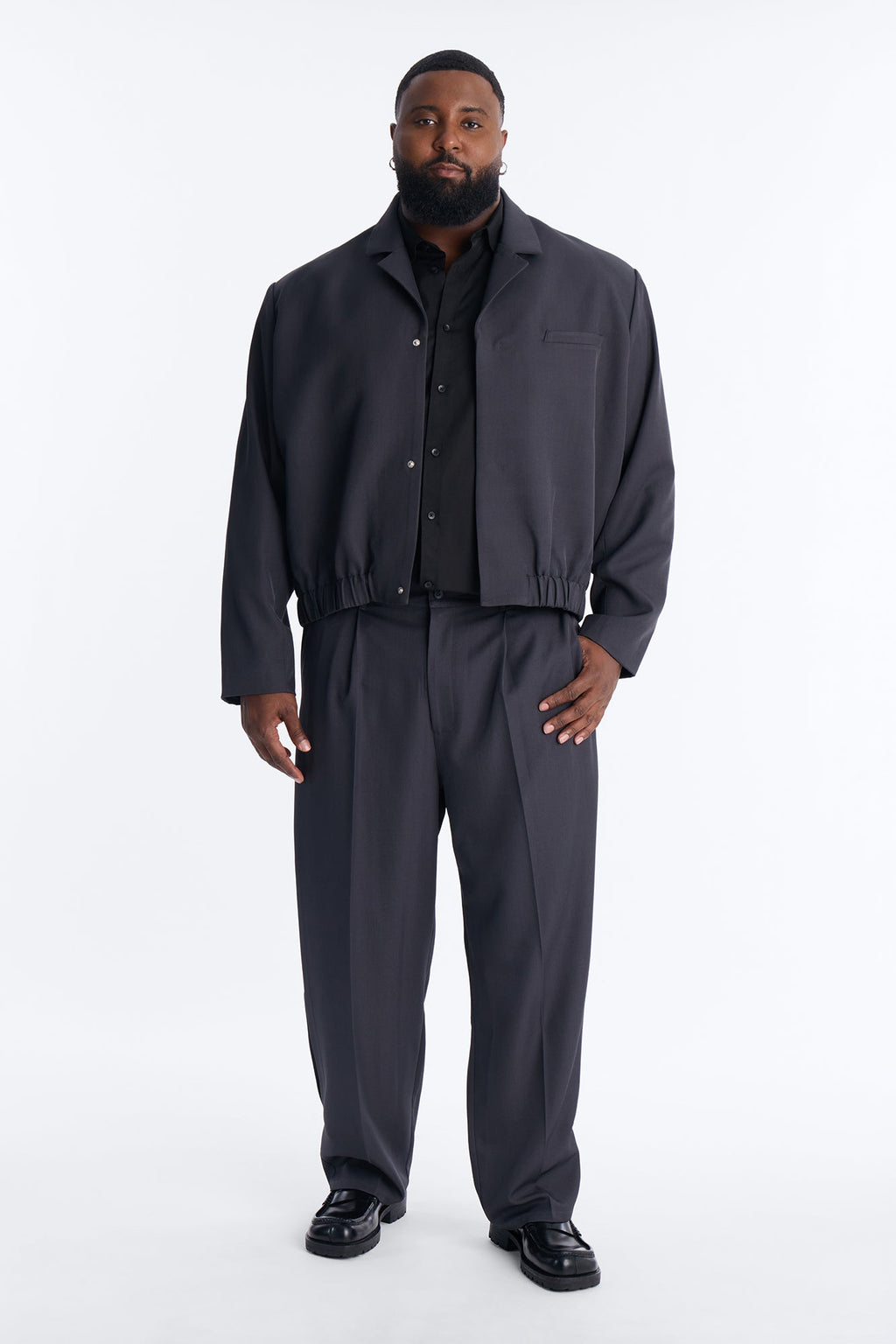 Baggy Inverted Details Indent Pleated Trouser - Grey