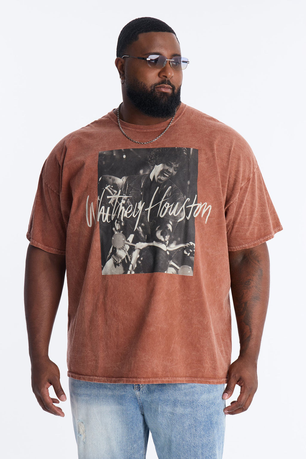 Whitney Houston Mineral Wash Graphic Short Sleeve Tee - Brown