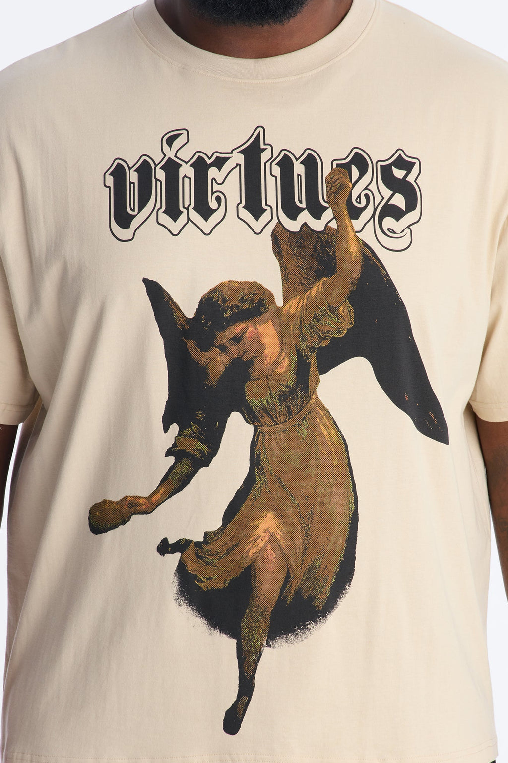 Oversized Affirmational Virtues Short Sleeve Tee - Sand