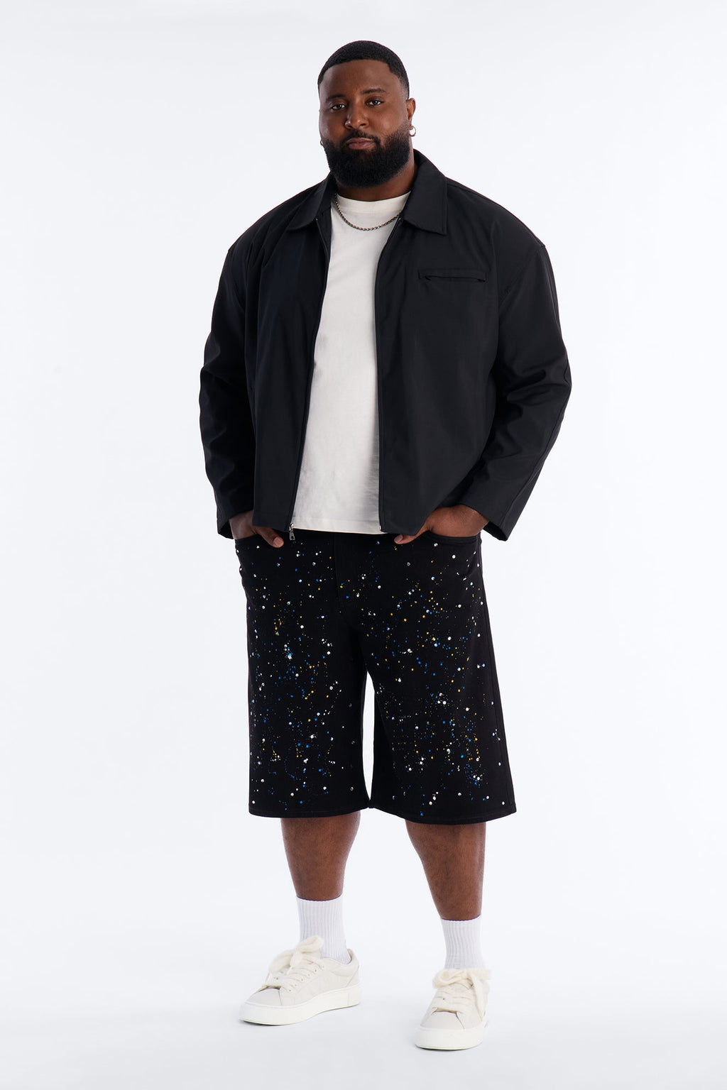 Baggy Drip Bling Denim Short - Black
