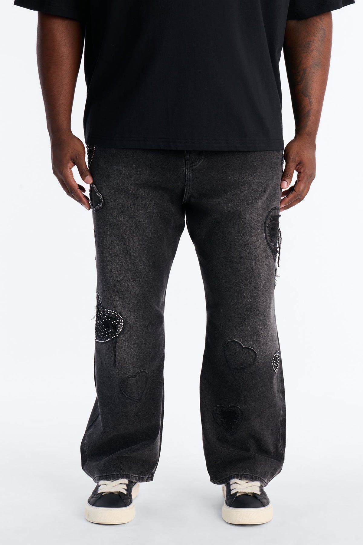 Baggy Stressin' Hearts Jeans - Black Wash