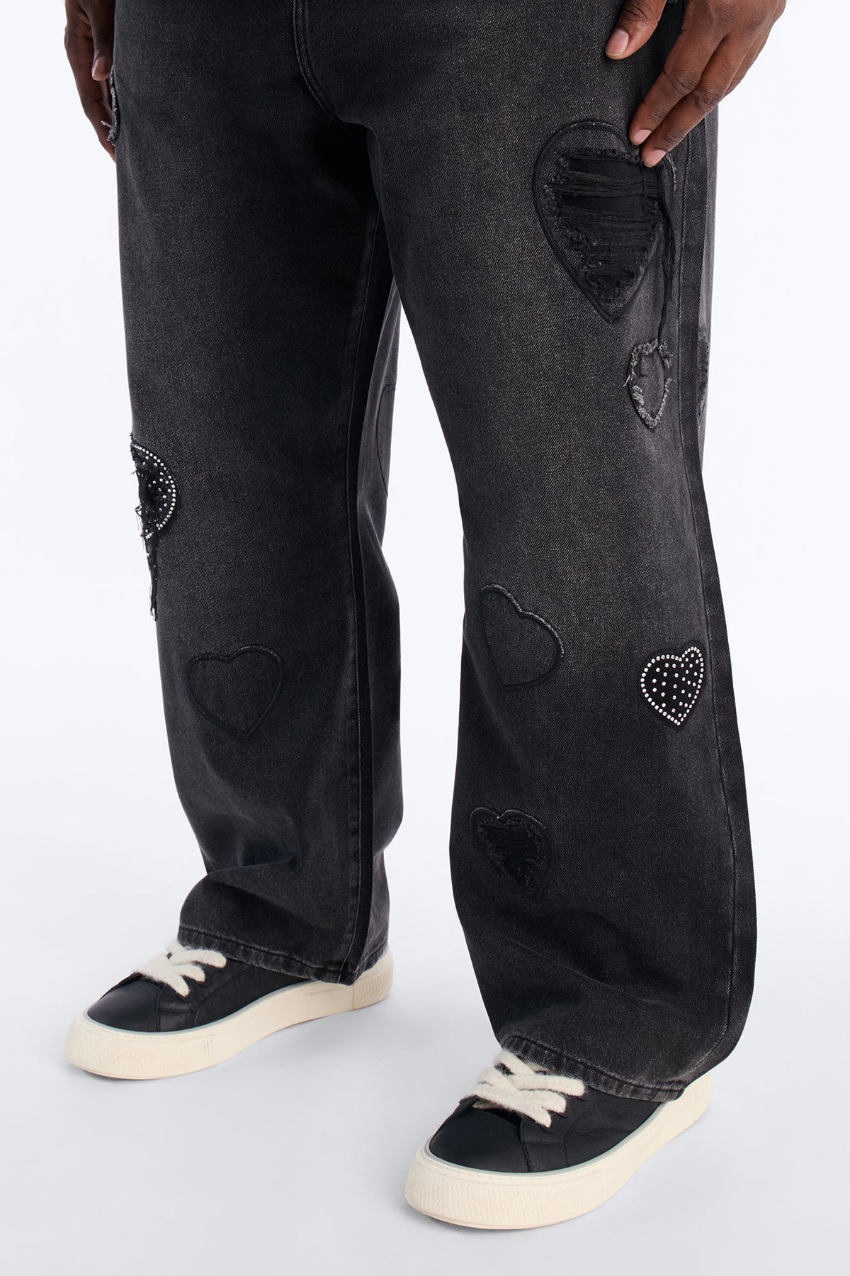 Baggy Stressin' Hearts Jeans - Black Wash