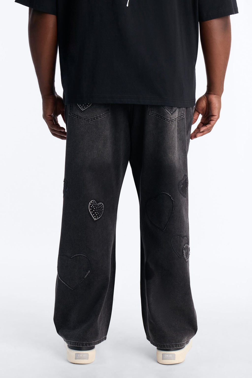 Baggy Stressin' Hearts Jeans - Black Wash