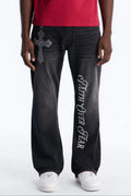 Stacked Slim Flare Faith Over Fear Drip Jean - Black Wash