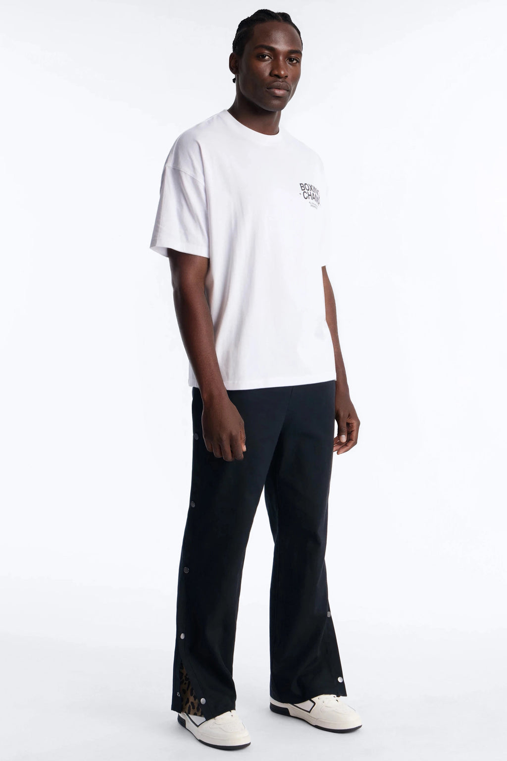 Straight Print Hint Studded Pant - Black