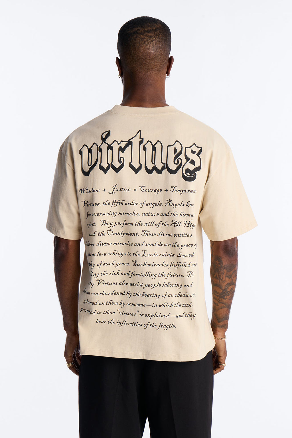 Oversized Affirmational Virtues Short Sleeve Tee - Sand