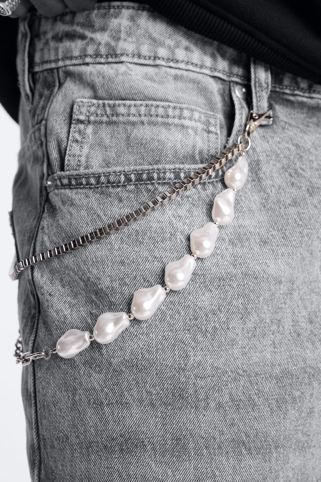Pearl Multi Link Stacked Pant Chain - Silver