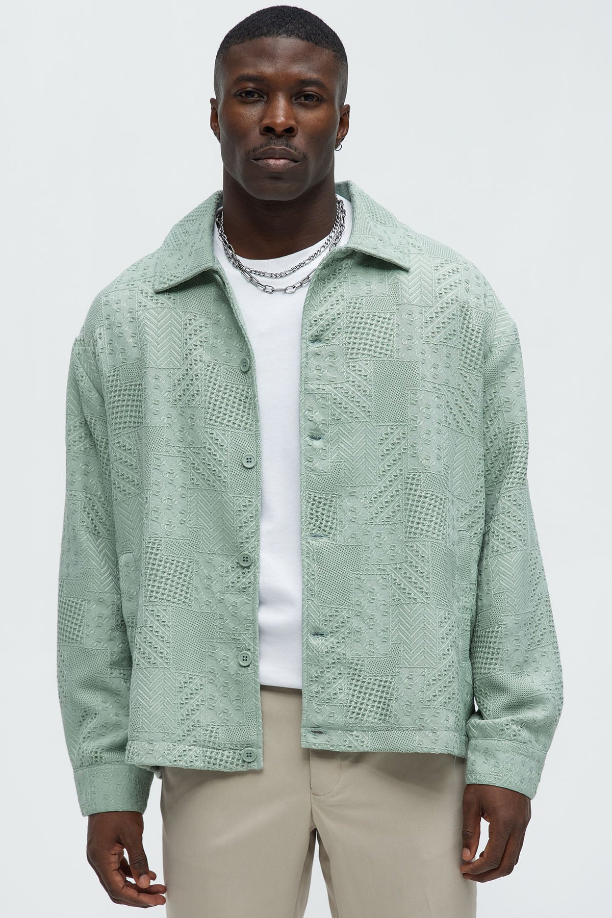 Meknes Jacquard Pattern Jacket - Sage