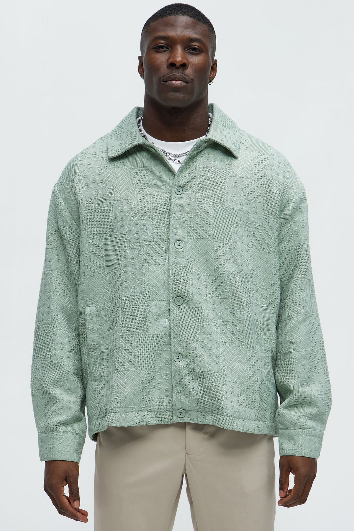 Meknes Jacquard Pattern Jacket - Sage