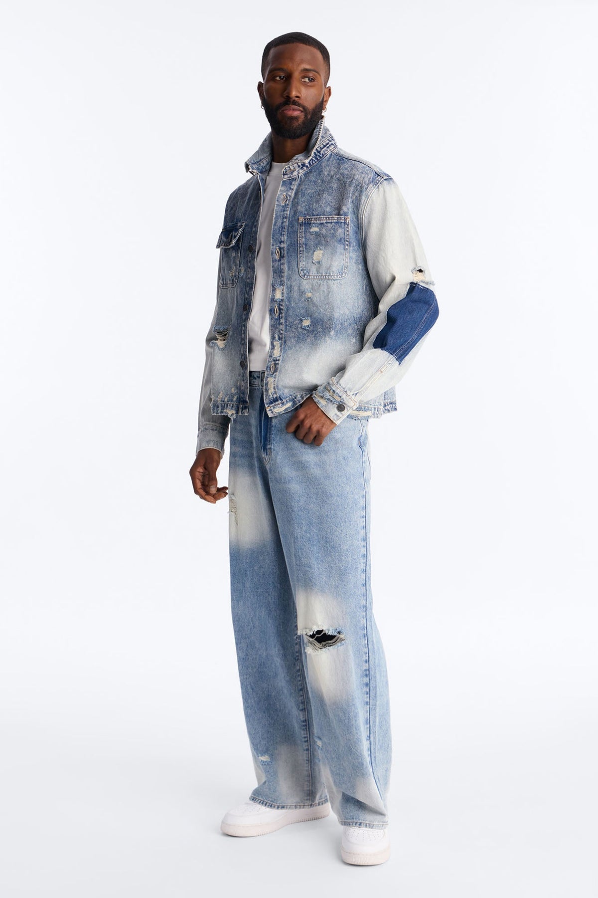 Cropped Hyperion Button Up Shirt - Bleach Blue Wash