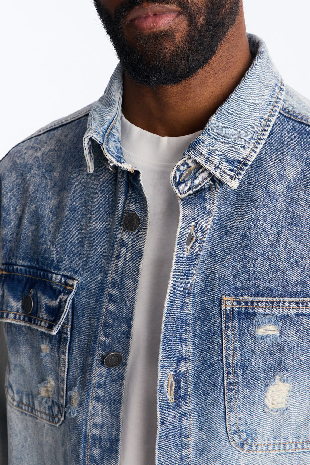 Cropped Hyperion Button Up Shirt - Bleach Blue Wash