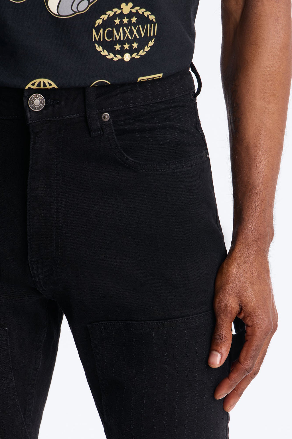 Stacked Skinny Flare Textured Carpenter Jean - Black Wash