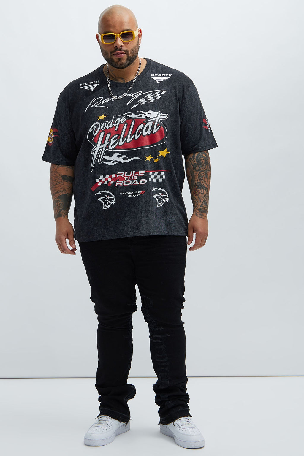 Dodge Hellcat Vintage Oversized Short Sleeve Tee - Grey
