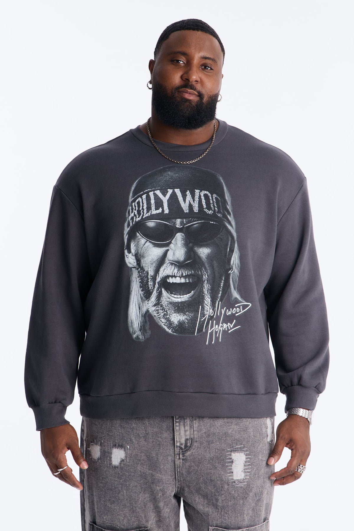 WWE Hulk Hogan NWO Crew Neck Sweatshirt - Charcoal