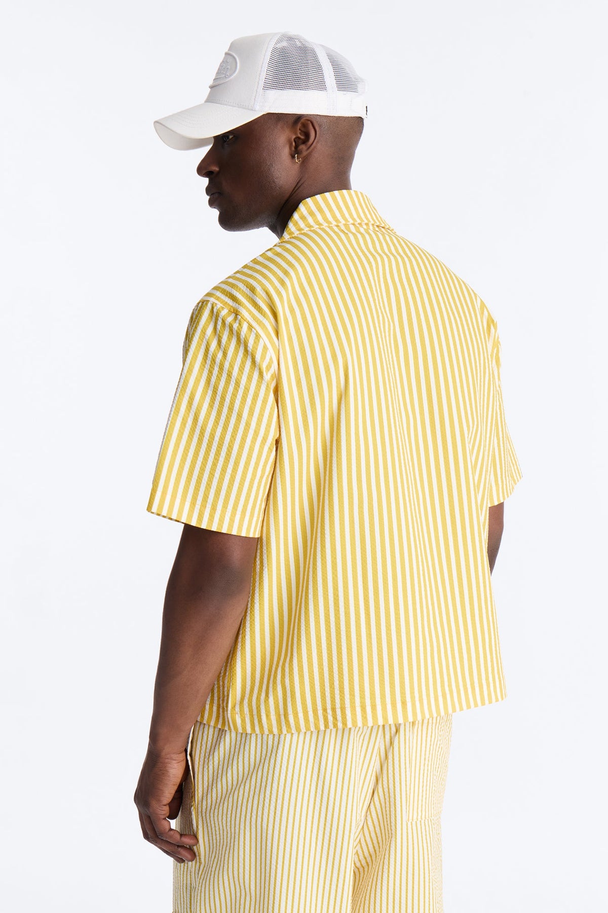 Passion Stripe Seersucker Cuban Button Up Shirt - Yellow