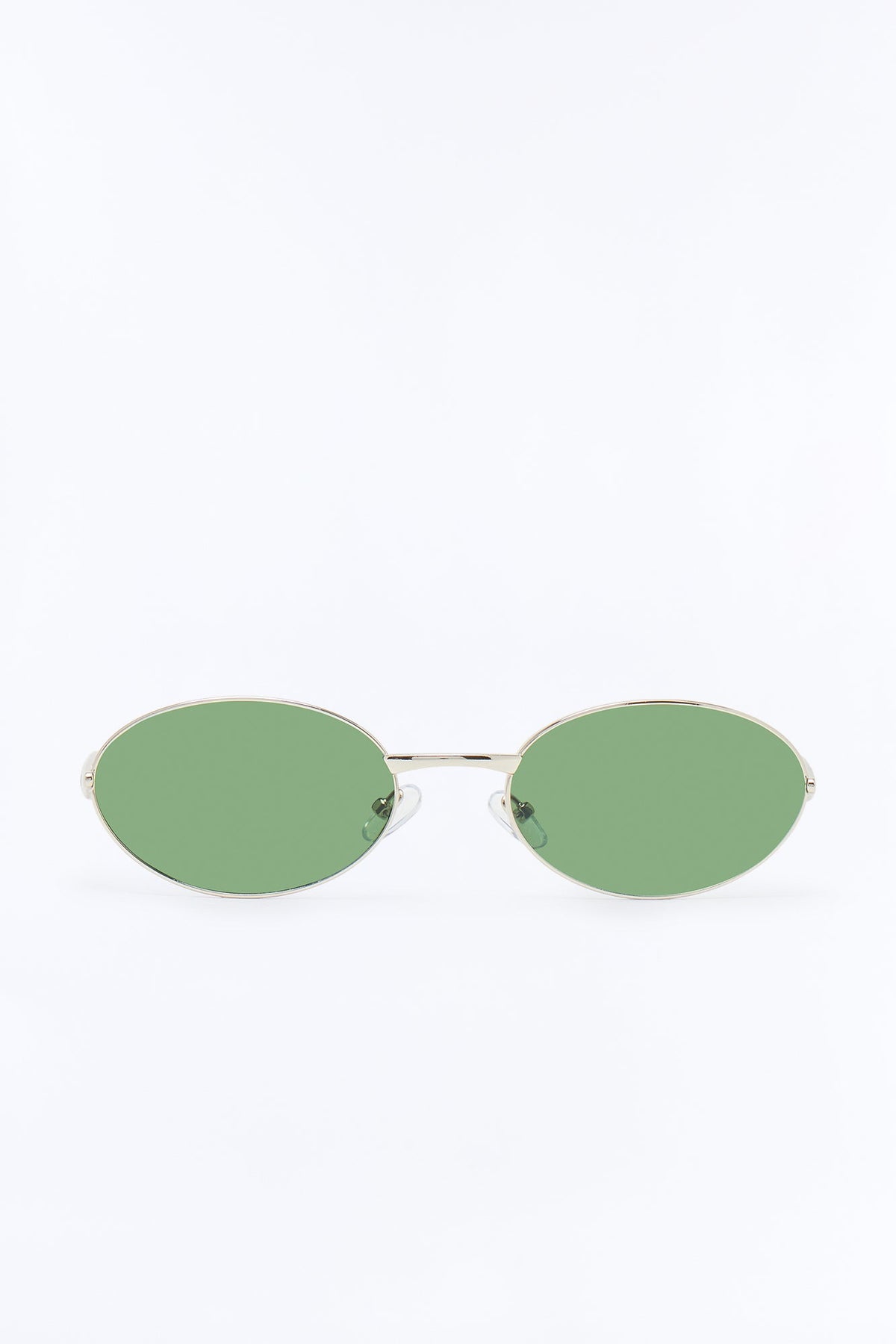 Vintage Oval Polished Metal Sunglasses - Silver/Green