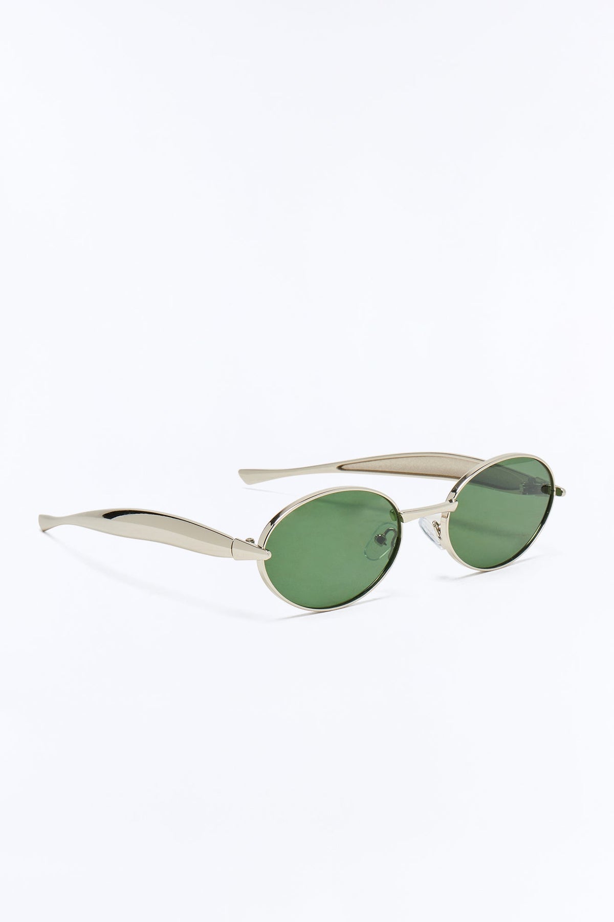 Vintage Oval Polished Metal Sunglasses - Silver/Green
