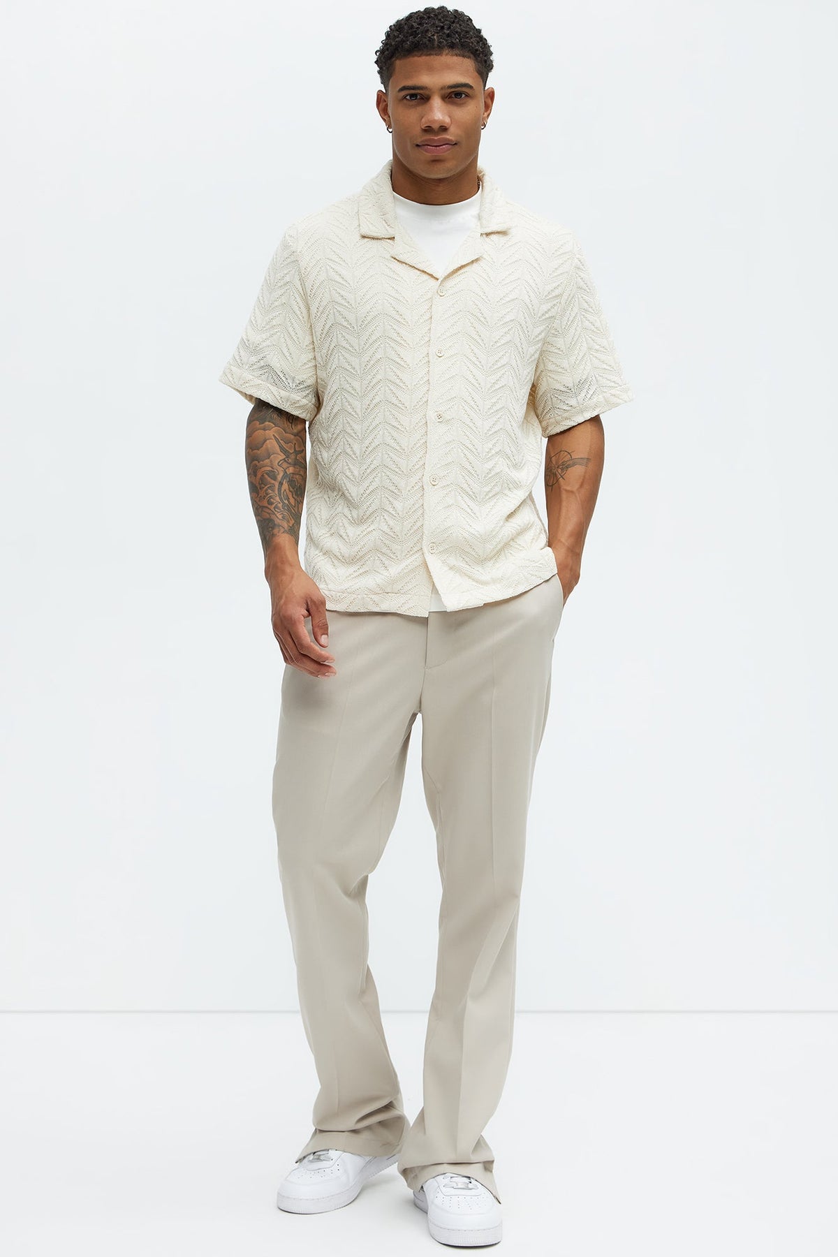 Bellvista Crochet Knitted Cuban Shirt - Cream