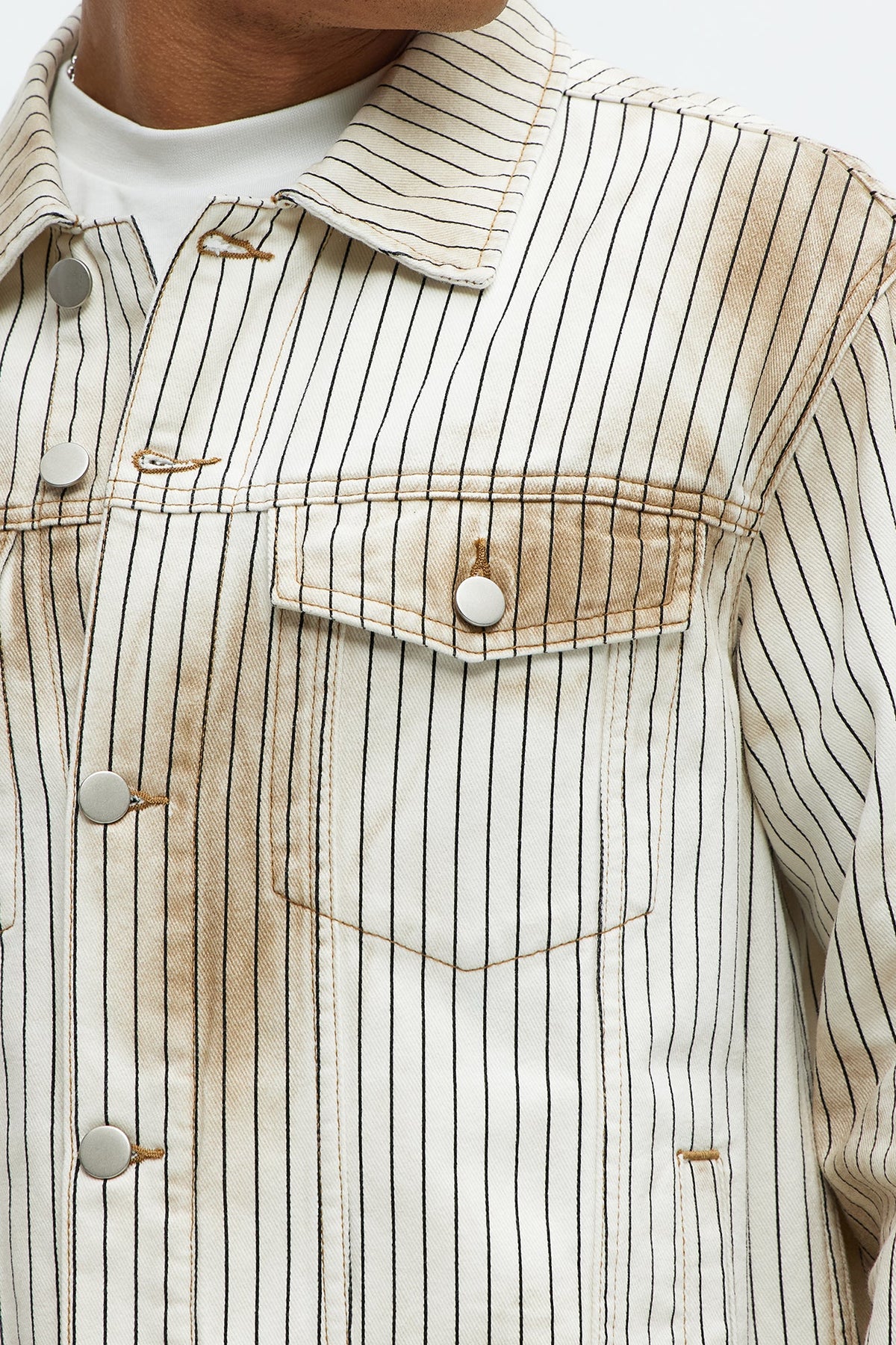 Byron Striped Vintage Trucker Jacket - Cream/combo