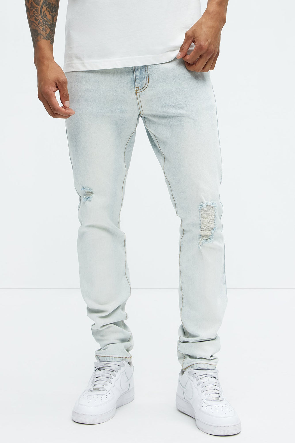 Take No L's Stacked Skinny Jeans - Light Blue Wash