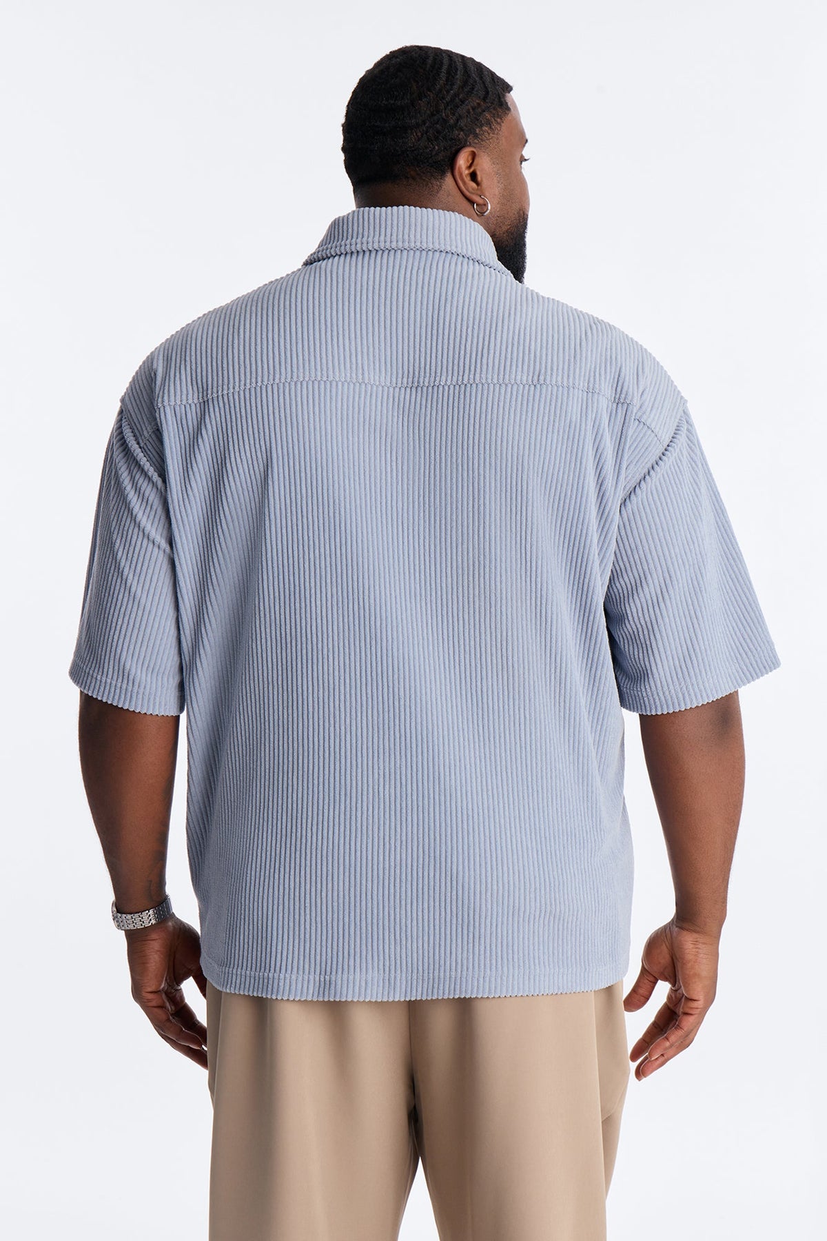 Ultra Oversized Corduroy Button Up Shirt - Light Blue